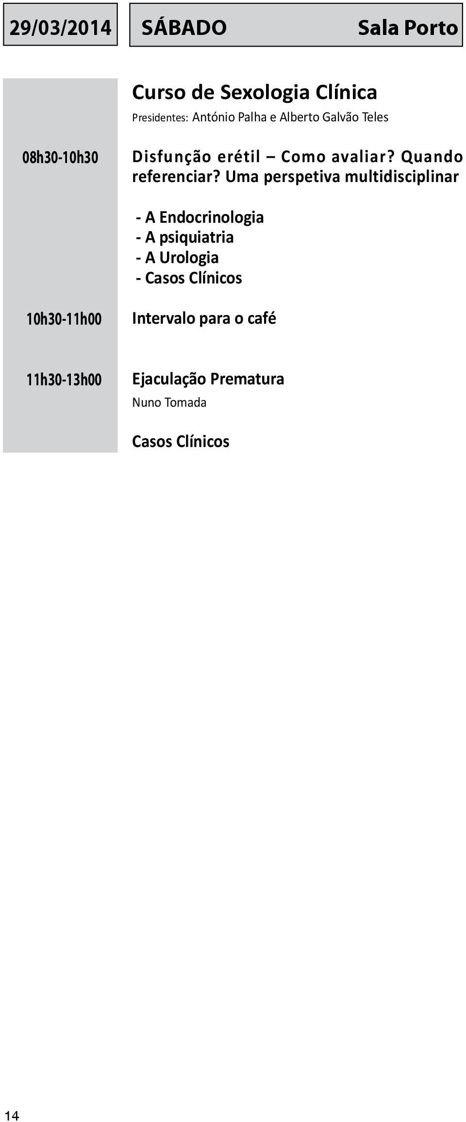 Uma perspetiva multidisciplinar - A Endocrinologia - A psiquiatria - A Urologia - Casos