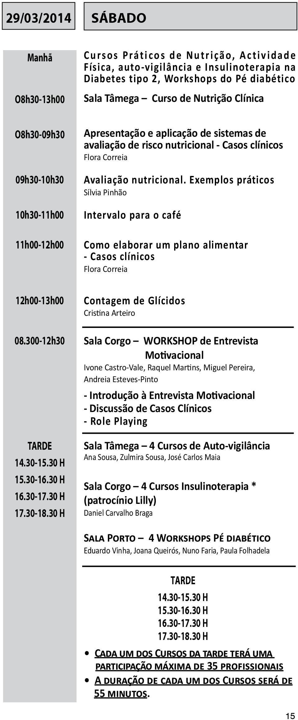 Exemplos práticos Sílvia Pinhão Intervalo para o café Como elaborar um plano alimentar - Casos clínicos Flora Correia 12h00-13h00 08.300-12h30 TARDE 14.30-15.30 H 15.30-16.30 H 16.30-17.30 H 17.30-18.