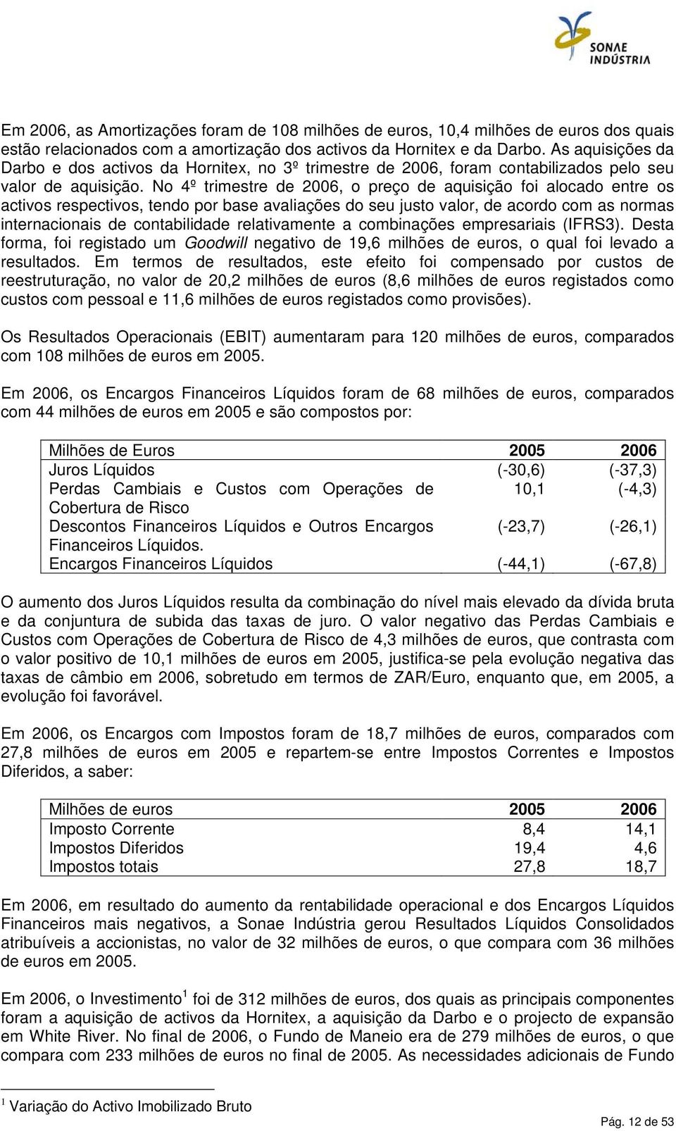 No 4º trimestre de 2006, o preço de aquisição foi alocado entre os activos respectivos, tendo por base avaliações do seu justo valor, de acordo com as normas internacionais de contabilidade