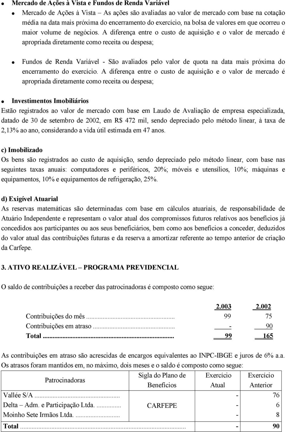 A diferença entre o custo de aquisição e o valor de mercado é apropriada diretamente como receita ou despesa; Fundos de Renda Variável São avaliados pelo valor de quota na data mais próxima do