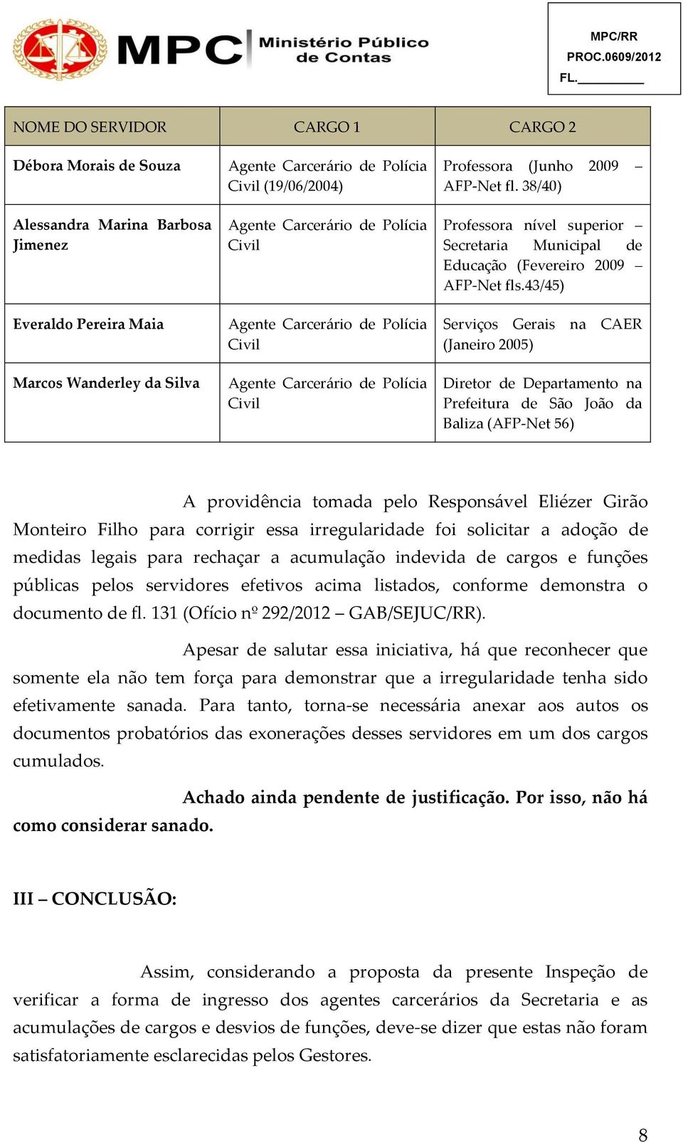 38/40) Professora nível superior Secretaria Municipal de Educação (Fevereiro 2009 AFP-Net fls.