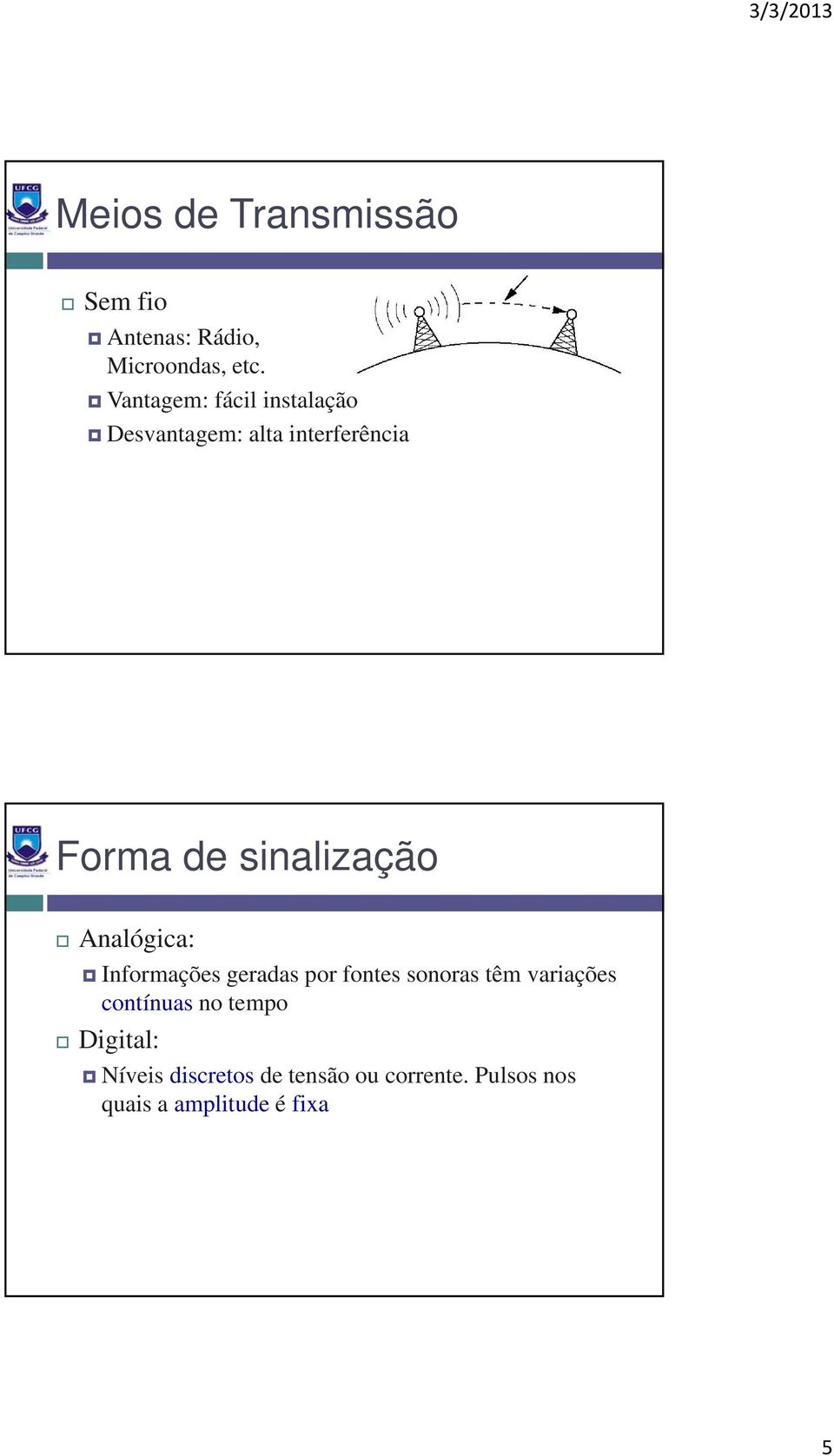 de sinalização Analógica: Informações geradas por fontes sonoras têm variações