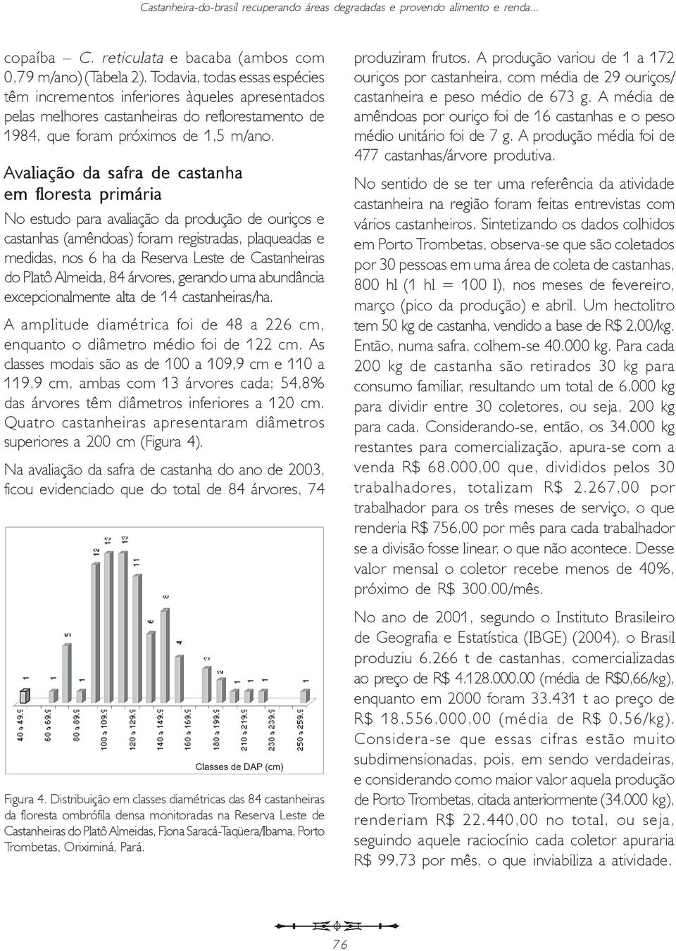 Avaliação da safra de castanha em floresta primária No estudo para avaliação da produção de ouriços e castanhas (amêndoas) foram registradas, plaqueadas e medidas, nos 6 ha da Reserva Leste de