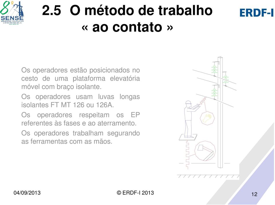 Os operadores usam luvas longas isolantes FT MT 126 ou 126A.