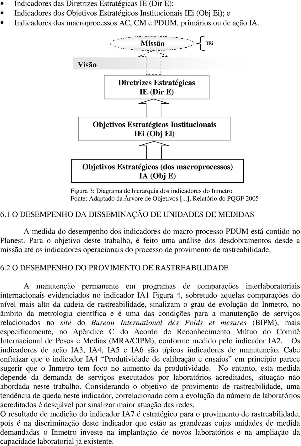 indicadores do Inmetro Fonte: Adaptado da Árvore de Objetivos [...], Relatório do PQGF 2005 6.