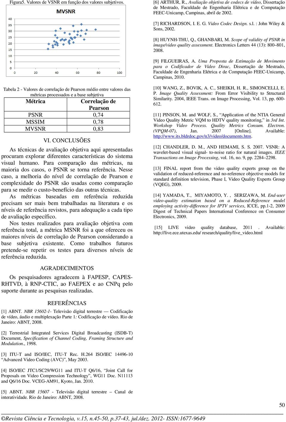 s.l. : John Wiley & Sons, 2002. [8] HUYNH-THU, Q., GHANBARI, M. Scope of validity of PSNR in image/video quality assessment. Electronics Letters 44 (13): 800 801, 2008. [9] FILGUEIRAS, A.