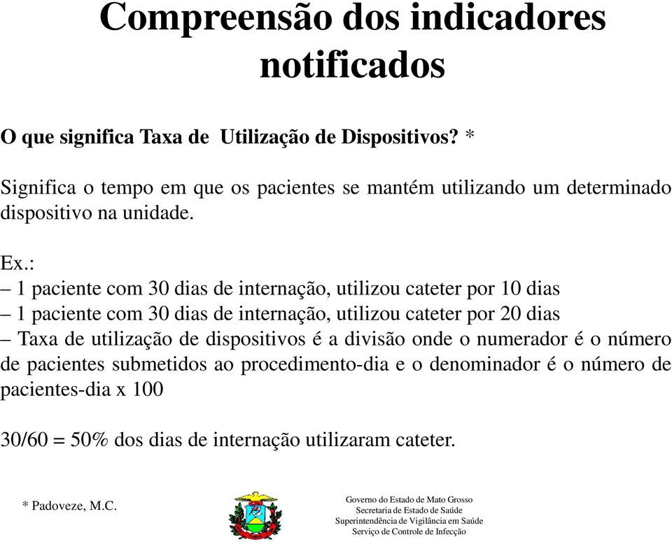 : 1 paciente com 30 dias de internação, utilizou cateter por 10 dias 1 paciente com 30 dias de internação, utilizou cateter por 20 dias Taxa