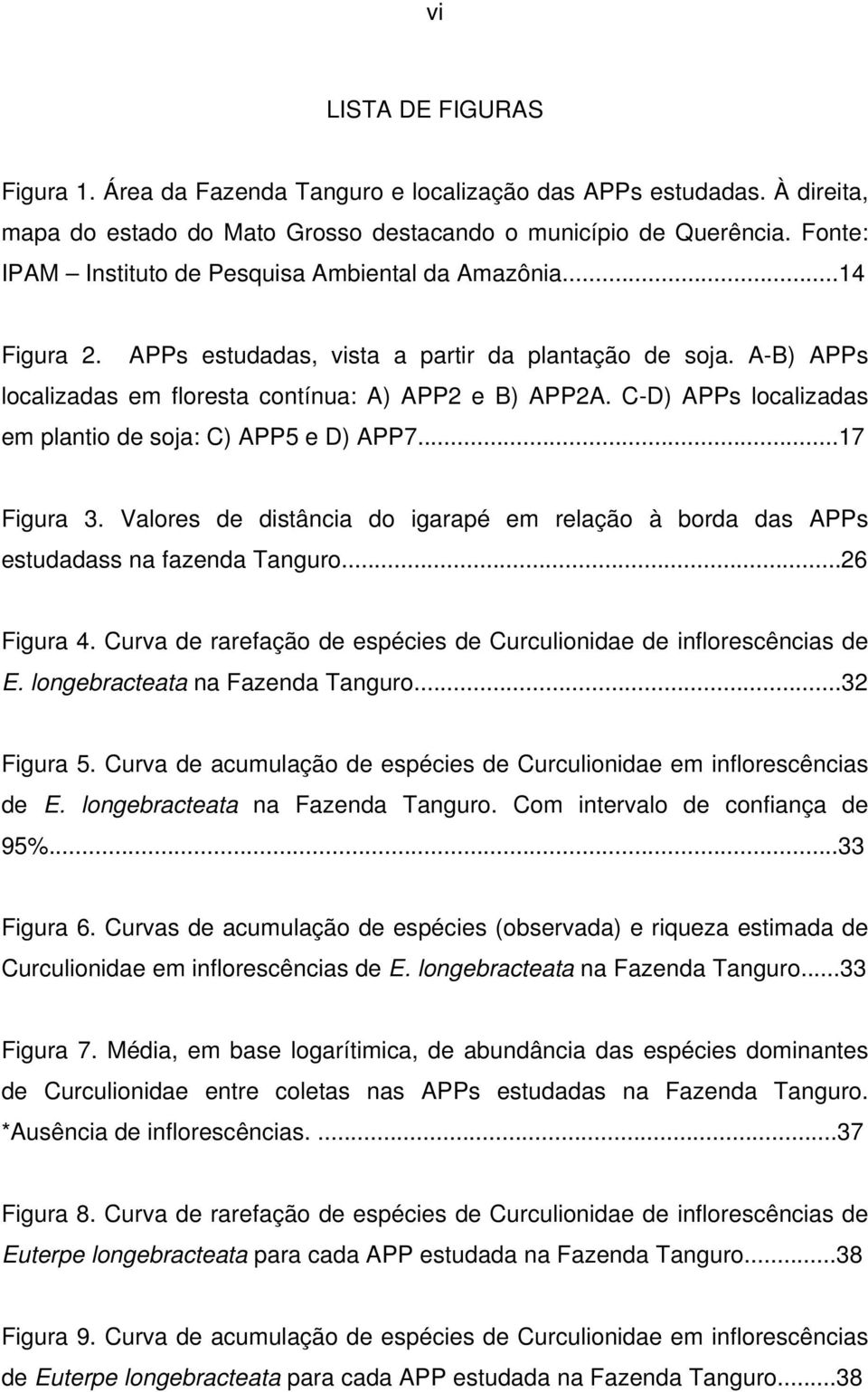 C-D) APPs localizadas em plantio de soja: C) APP5 e D) APP7...17 Figura 3. Valores de distância do igarapé em relação à borda das APPs estudadass na fazenda Tanguro...26 Figura 4.