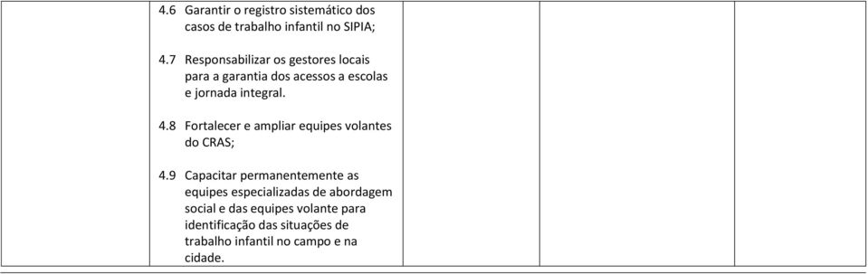 8 Fortalecer e ampliar equipes volantes do CRAS; 4.