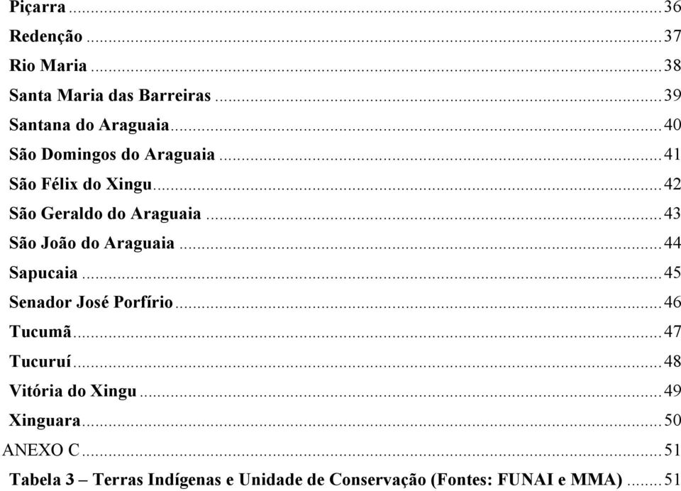 .. 43 São João do Araguaia... 44 Sapucaia... 45 Senador José Porfírio... 46 Tucumã... 47 Tucuruí.