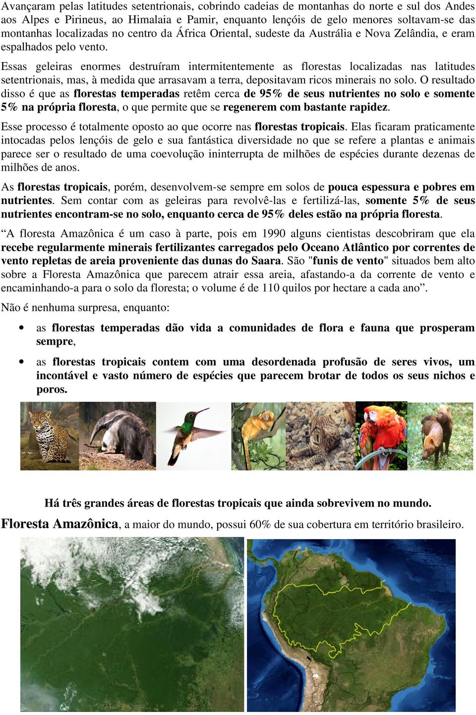 Essas geleiras enormes destruíram intermitentemente as florestas localizadas nas latitudes setentrionais, mas, à medida que arrasavam a terra, depositavam ricos minerais no solo.