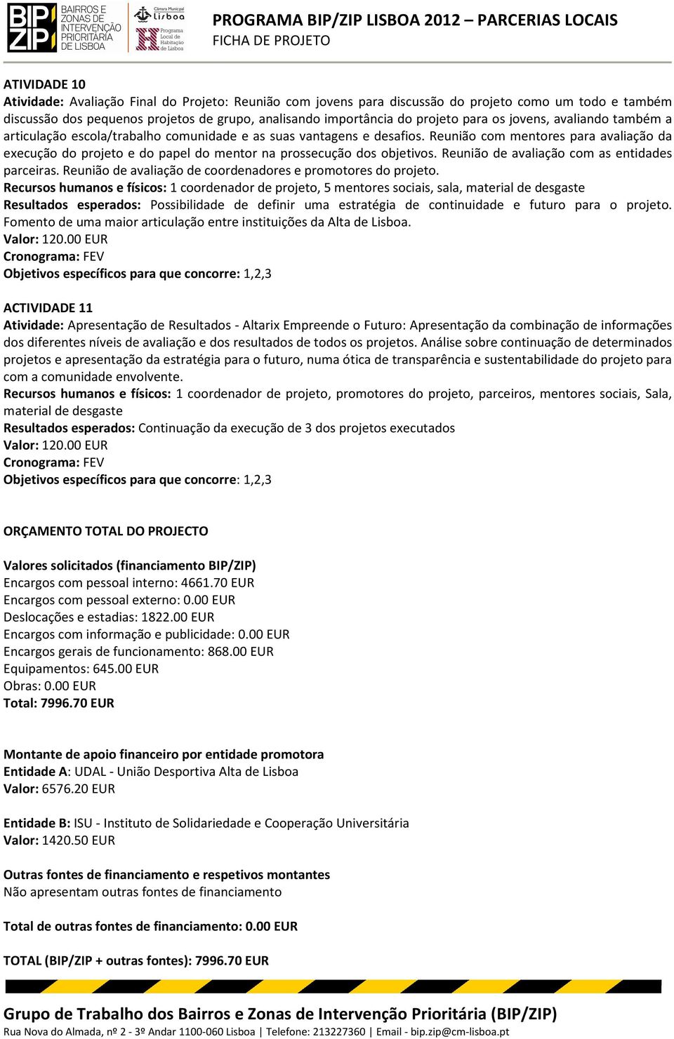 Reunião com mentores para avaliação da execução do projeto e do papel do mentor na prossecução dos objetivos. Reunião de avaliação com as entidades parceiras.