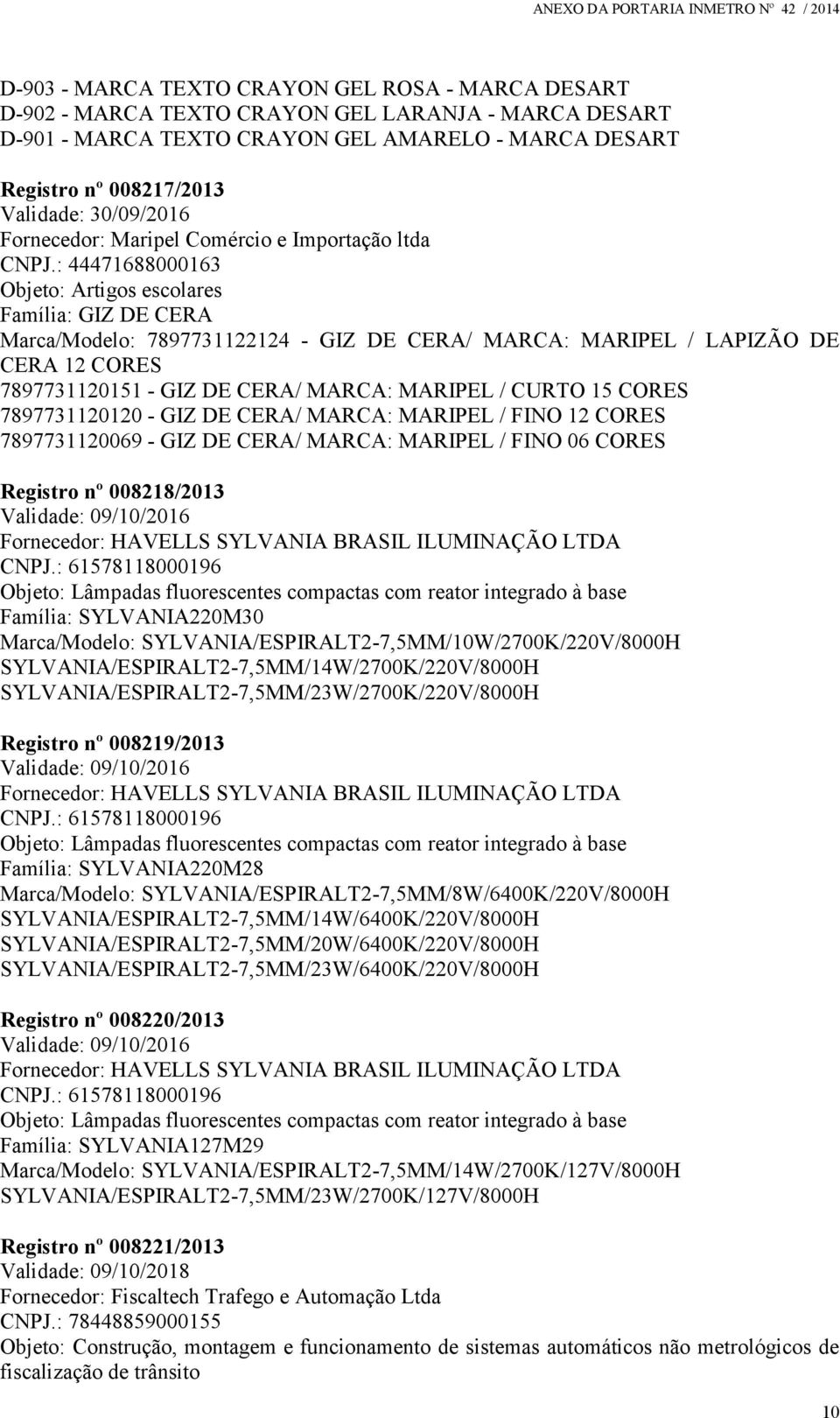 : 44471688000163 Objeto: Artigos escolares Família: GIZ DE CERA Marca/Modelo: 7897731122124 - GIZ DE CERA/ MARCA: MARIPEL / LAPIZÃO DE CERA 12 CORES 7897731120151 - GIZ DE CERA/ MARCA: MARIPEL /