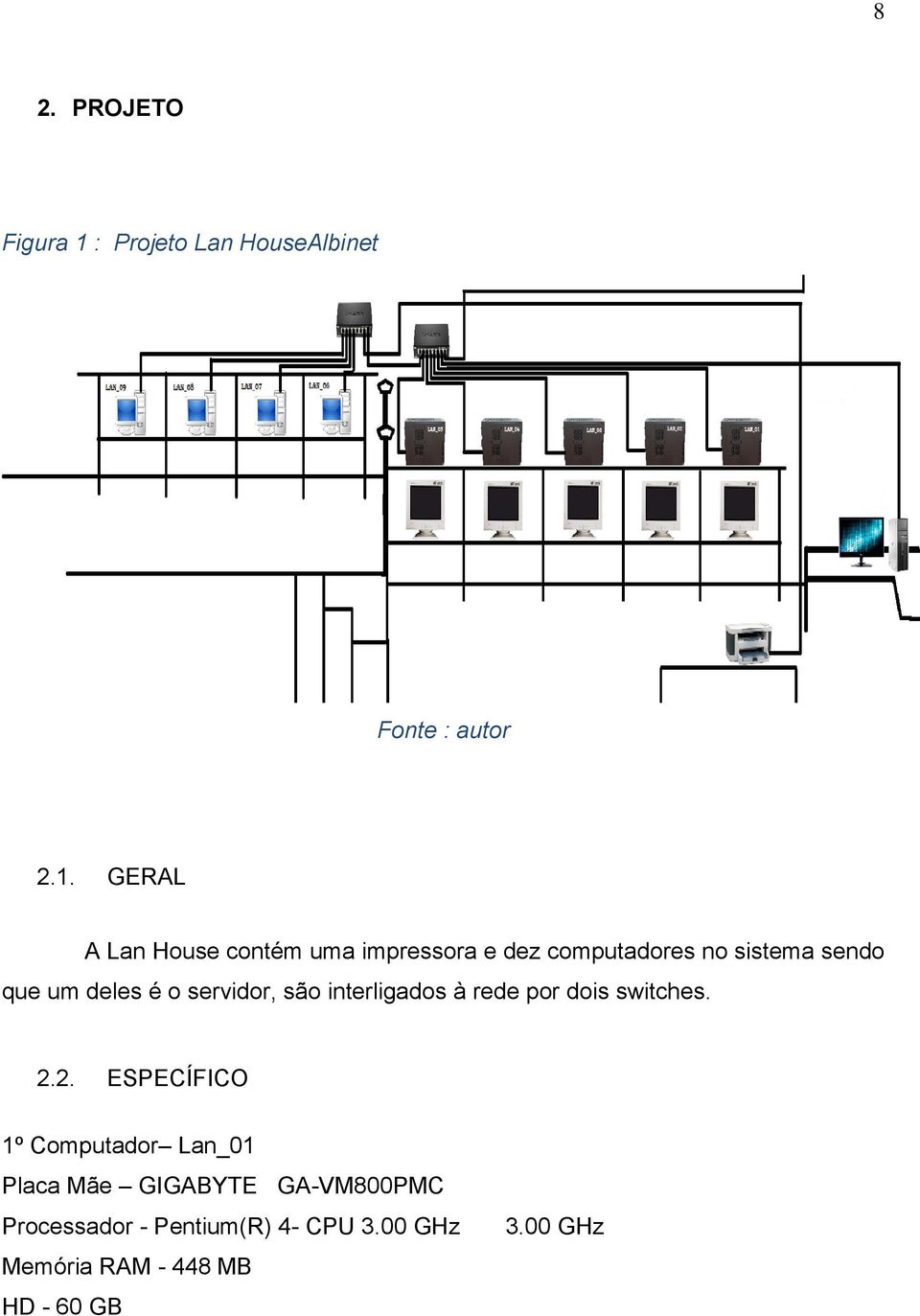 GERAL A Lan House contém uma impressora e dez computadores no sistema sendo que um deles é