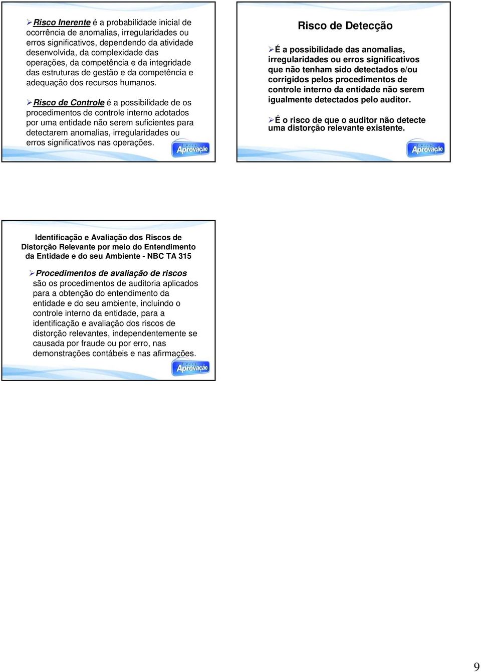 Risco de Controle é a possibilidade de os procedimentos de controle interno adotados por uma entidade não serem suficientes para detectarem anomalias, irregularidades ou erros significativos nas