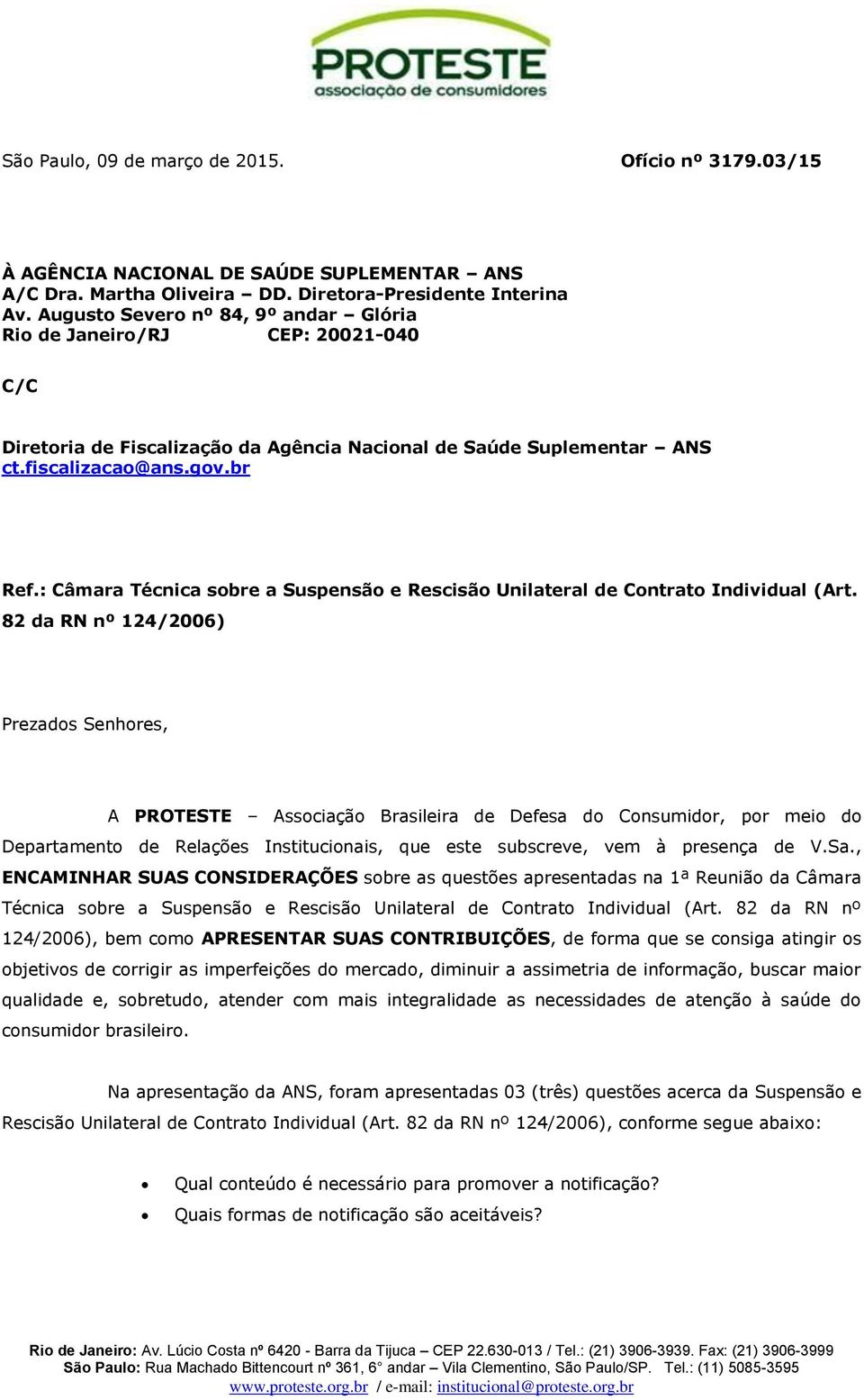 : Câmara Técnica sobre a Suspensão e Rescisão Unilateral de Contrato Individual (Art.