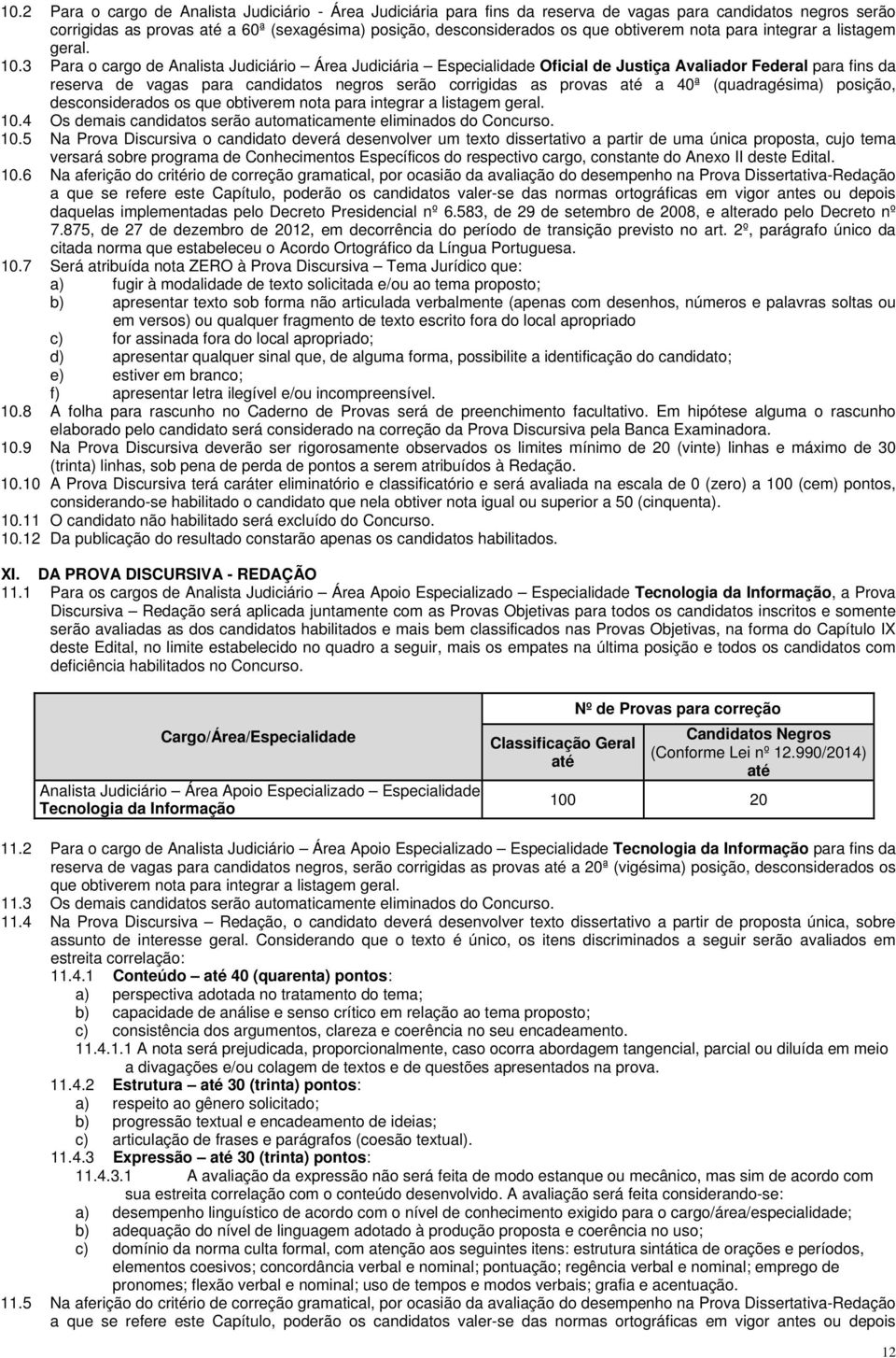 3 Para o cargo de Analista Judiciário Área Judiciária Especialidade Oficial de Justiça Avaliador Federal para fins da reserva de vagas para candidatos negros serão corrigidas as provas até a 40ª