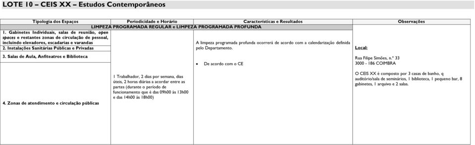 Salas de ula, nfiteatros e Biblioteca limpeza programada profunda ocorrerá de acordo com a calendarização definida pelo Departamento. De acordo com o CE Rua Filipe Simões, n.º 33 3000-186 COIMBR 4.