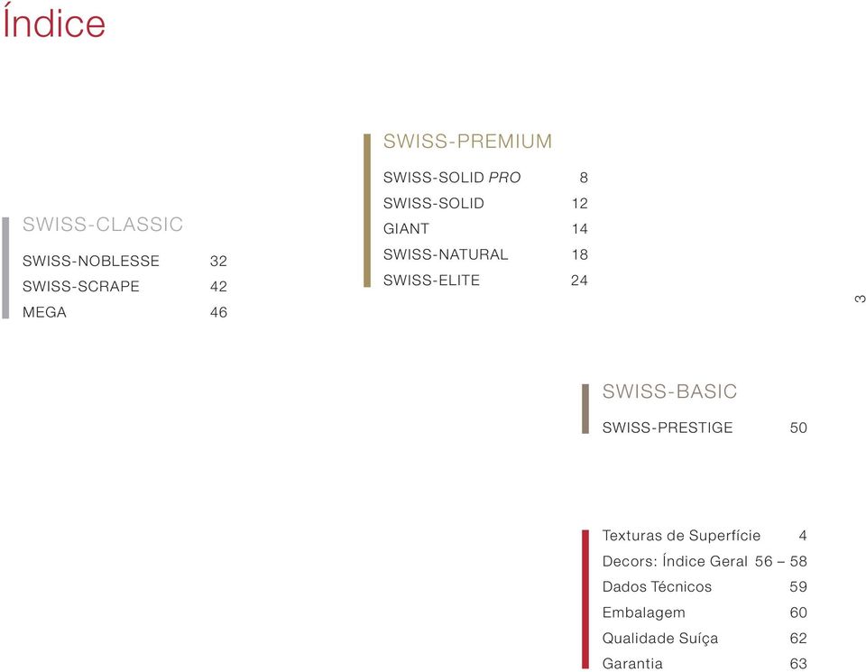 SWISS-ELITE 24 SWISS-BASIC SWISS-PRESTIGE 50 Texturas de Superfície 4