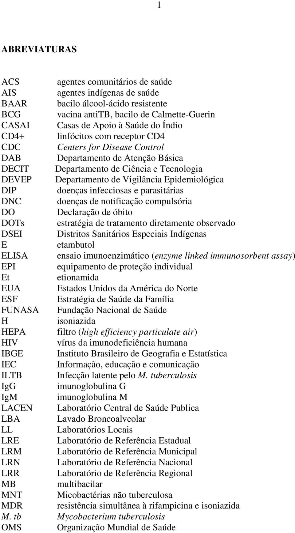 doenças infecciosas e parasitárias DNC doenças de notificação compulsória DO Declaração de óbito DOTs estratégia de tratamento diretamente observado DSEI Distritos Sanitários Especiais Indígenas E