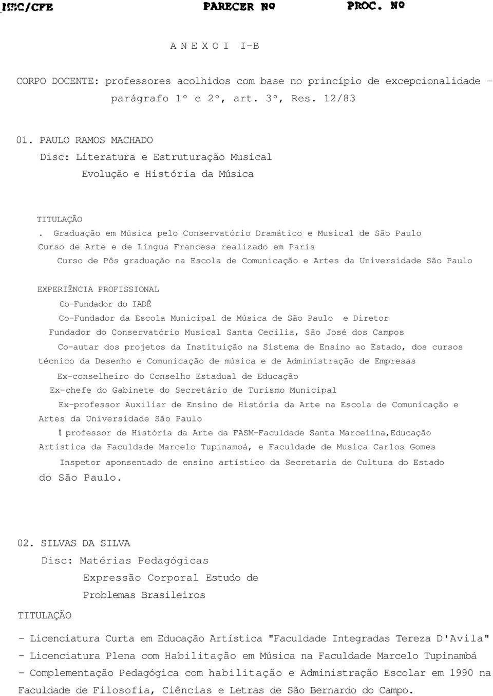 Graduação em Música pelo Conservatório Dramático e Musical de São Paulo Curso de Arte e de Língua Francesa realizado em Paris Curso de Pôs graduação na Escola de Comunicação e Artes da Universidade