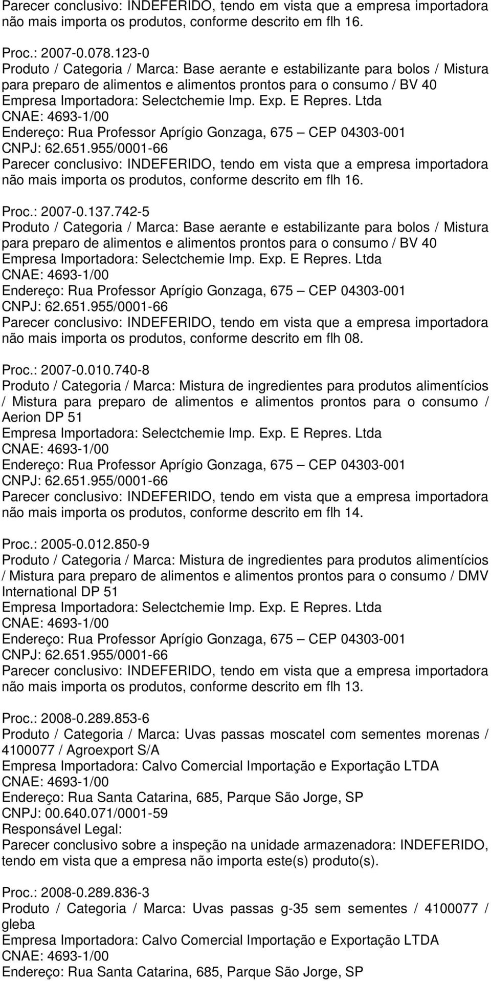 não mais importa os produtos, conforme descrito em flh 16. Proc.: 2007-0.137.