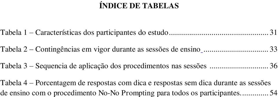 .. 33 Tabela 3 Sequencia de aplicação dos procedimentos nas sessões.