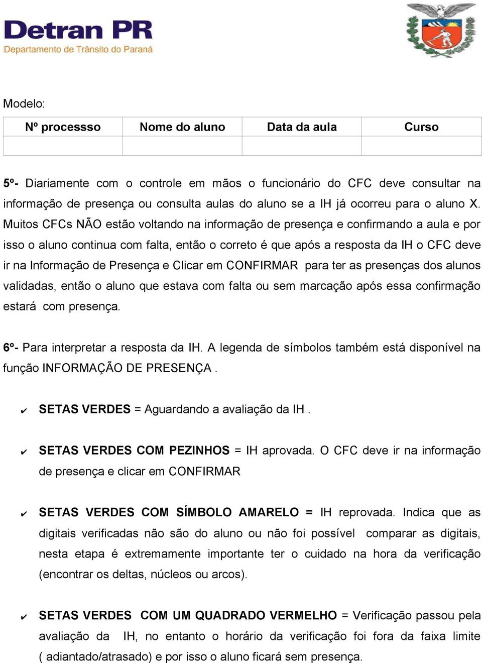 Muitos CFCs NÃO estão voltando na informação de presença e confirmando a aula e por isso o aluno continua com falta, então o correto é que após a resposta da IH o CFC deve ir na Informação de