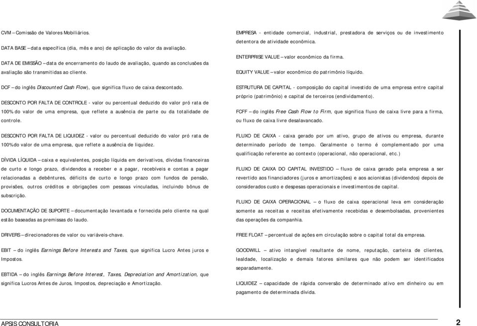 EMPRESA - entidade comercial, industrial, prestadora de serviços ou de investimento detentora de atividade econômica. ENTERPRISE VALUE valor econômico da firma.