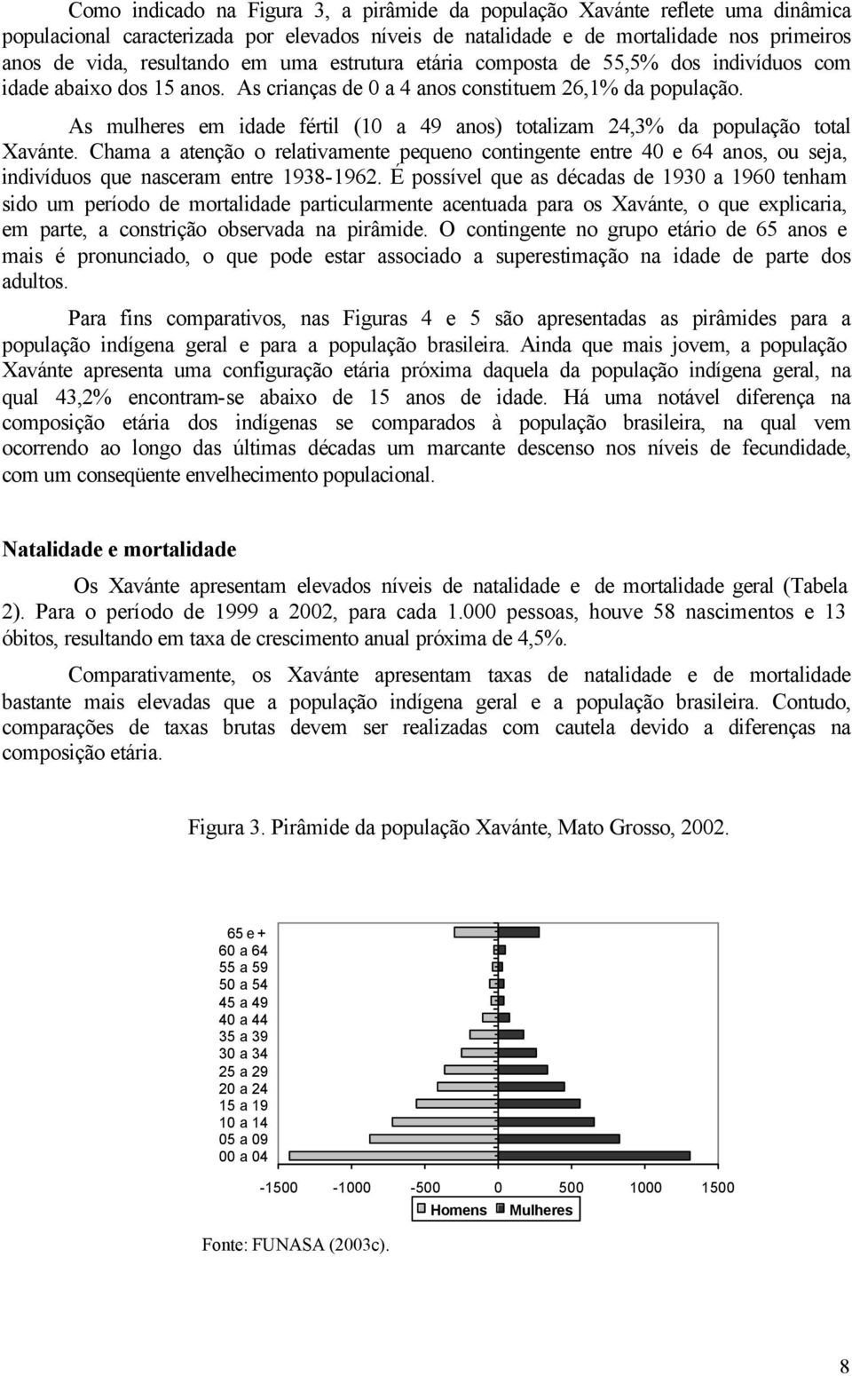 As mulheres em idade fértil (10 a 49 anos) totalizam 24,3% da população total Xavánte.