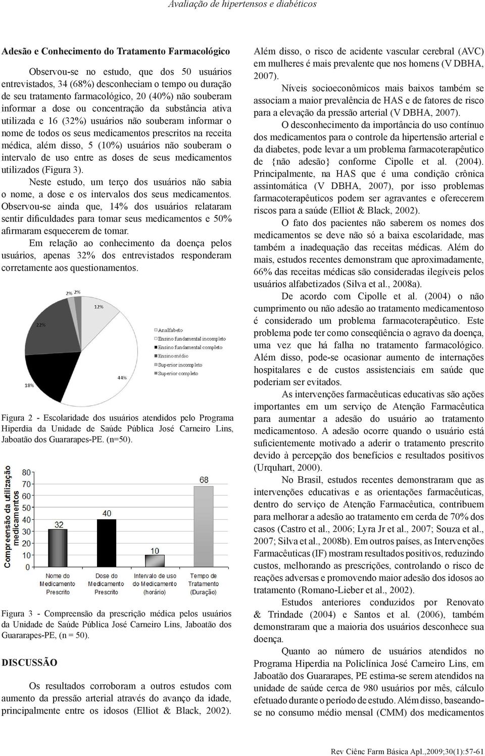 usuários não souberam o intervalo de uso entre as doses de seus medicamentos utilizados (Figura 3). Neste estudo, um terço dos usuários não sabia o nome, a dose e os intervalos dos seus medicamentos.