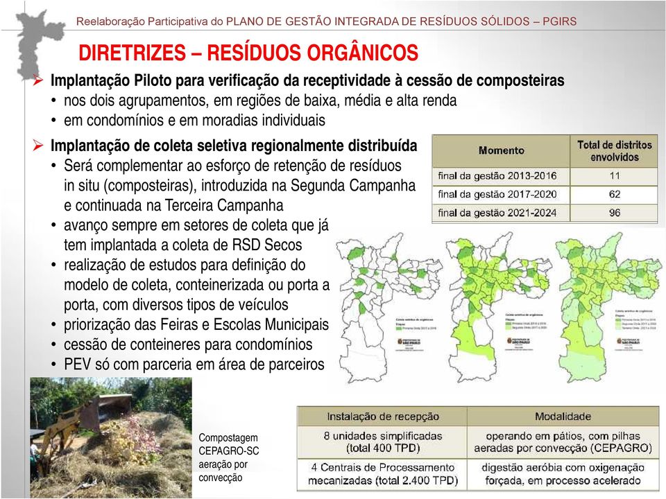 Terceira Campanha avanço sempre em setores de coleta que já tem implantada a coleta de RSD Secos realização de estudos para definição do modelo de coleta, conteinerizada ou porta a porta, com