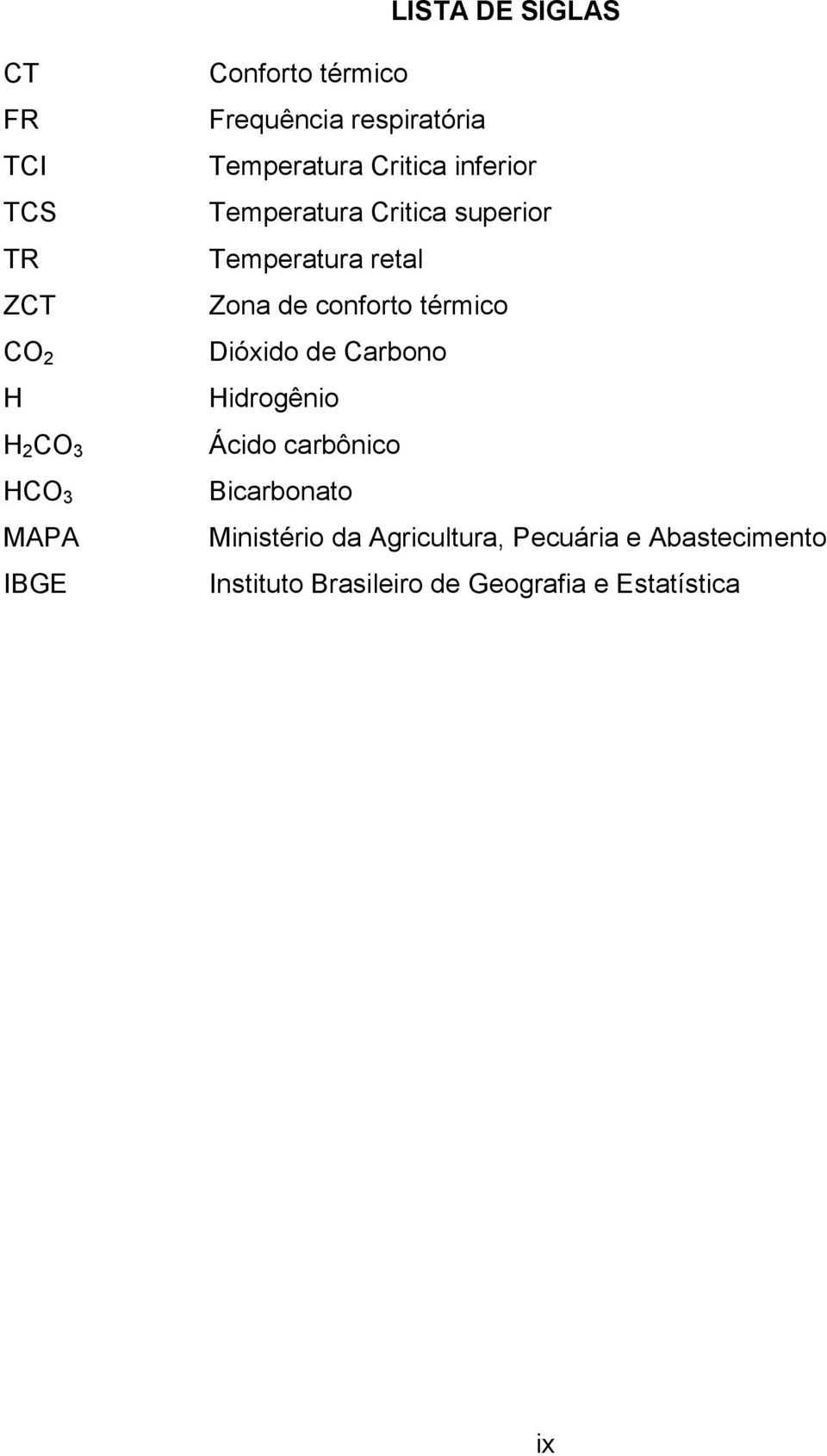 Temperatura retal Zona de conforto térmico Dióxido de Carbono Hidrogênio Ácido carbônico