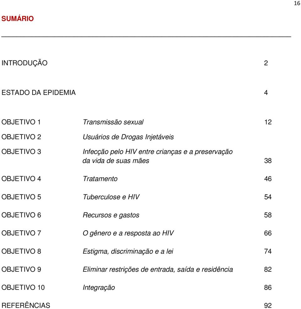 Tuberculose e HIV 54 OBJETIVO 6 Recursos e gastos 58 OBJETIVO 7 O gênero e a resposta ao HIV 66 OBJETIVO 8 Estigma,