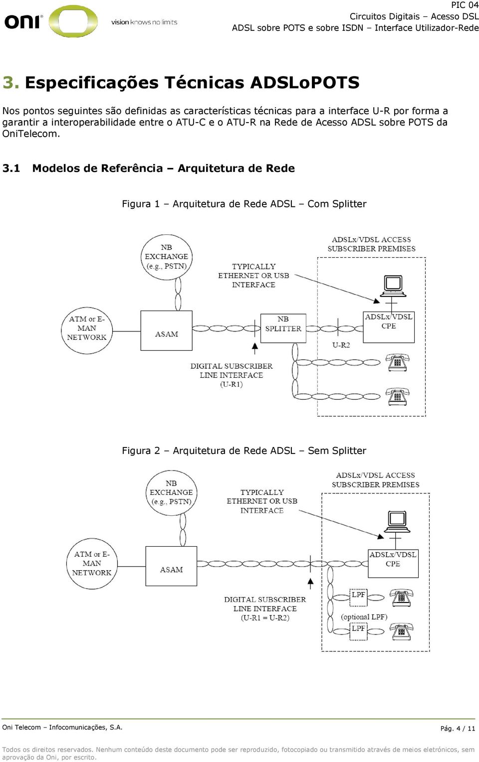 na Rede de Acesso ADSL sobre POTS da OniTelecom. 3.