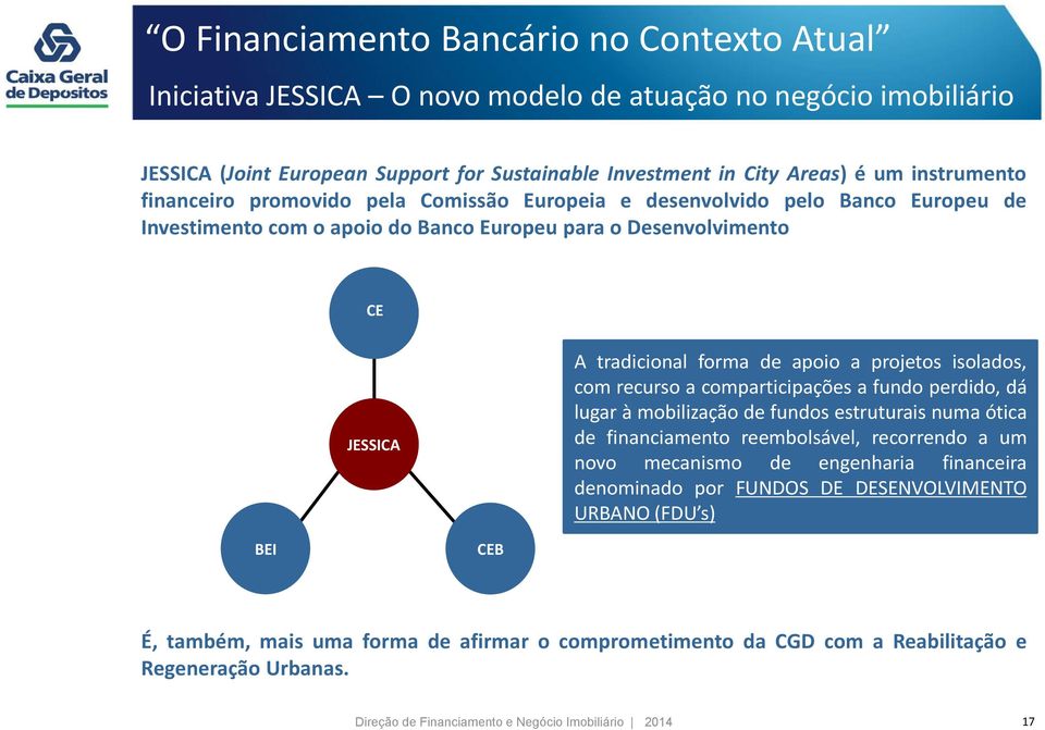 comparticipações a fundo perdido, dá lugar à mobilização de fundos estruturais numa ótica de financiamento reembolsável, recorrendo a um novo mecanismo de engenharia financeira denominado por