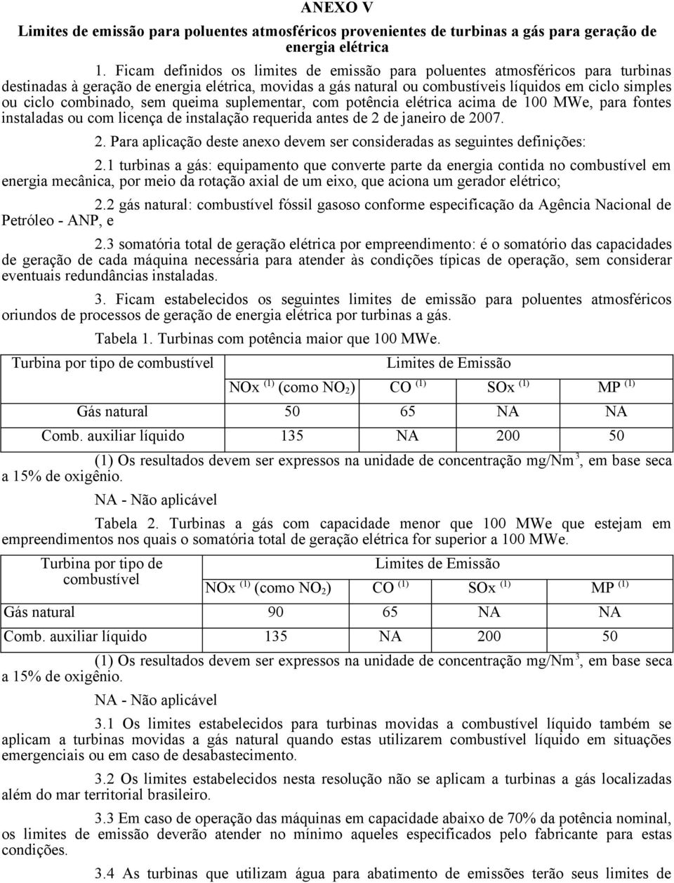 combinado, sem queima suplementar, com potência elétrica acima de 100 MWe, para fontes instaladas ou com licença de instalação requerida antes de 2 