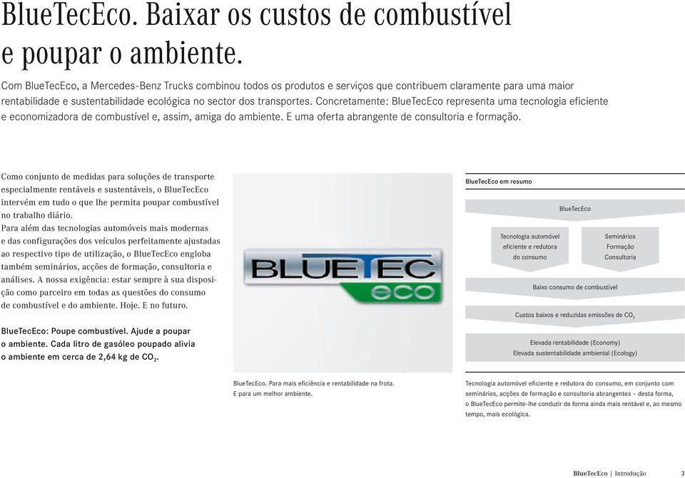 Concretamente: BlueTecEco representa uma tecnologia eficiente e economizadora de combustível e, assim, amiga do ambiente. E uma oferta abrangente de consultoria e formação.
