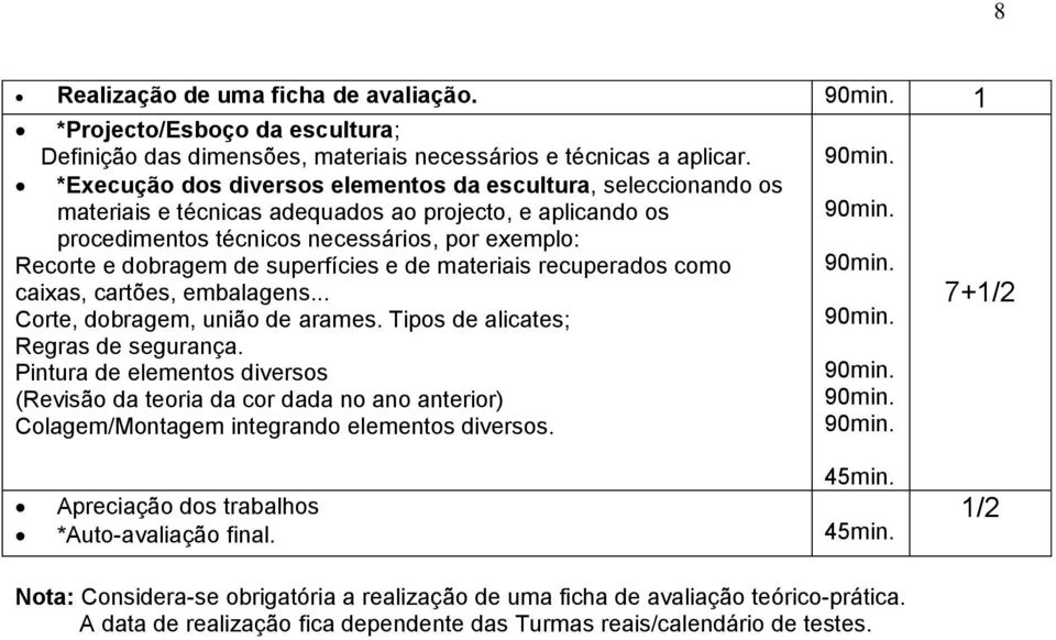 superfícies e de materiais recuperados como caixas, cartões, embalagens... Corte, dobragem, união de arames. Tipos de alicates; Regras de segurança.