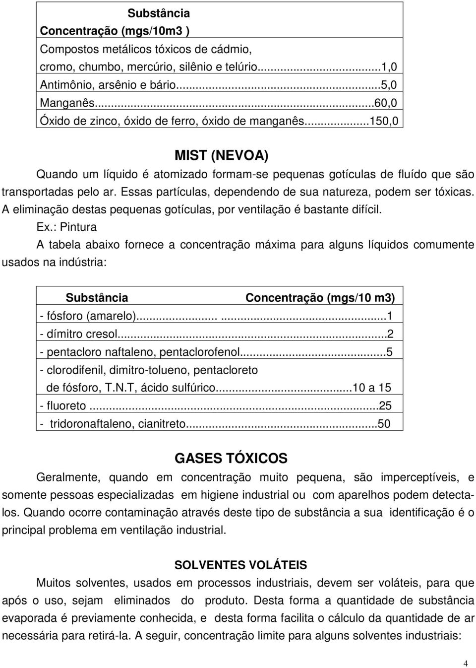 Essas partículas, dependendo de sua natureza, podem ser tóxicas. A eliminação destas pequenas gotículas, por ventilação é bastante difícil. Ex.