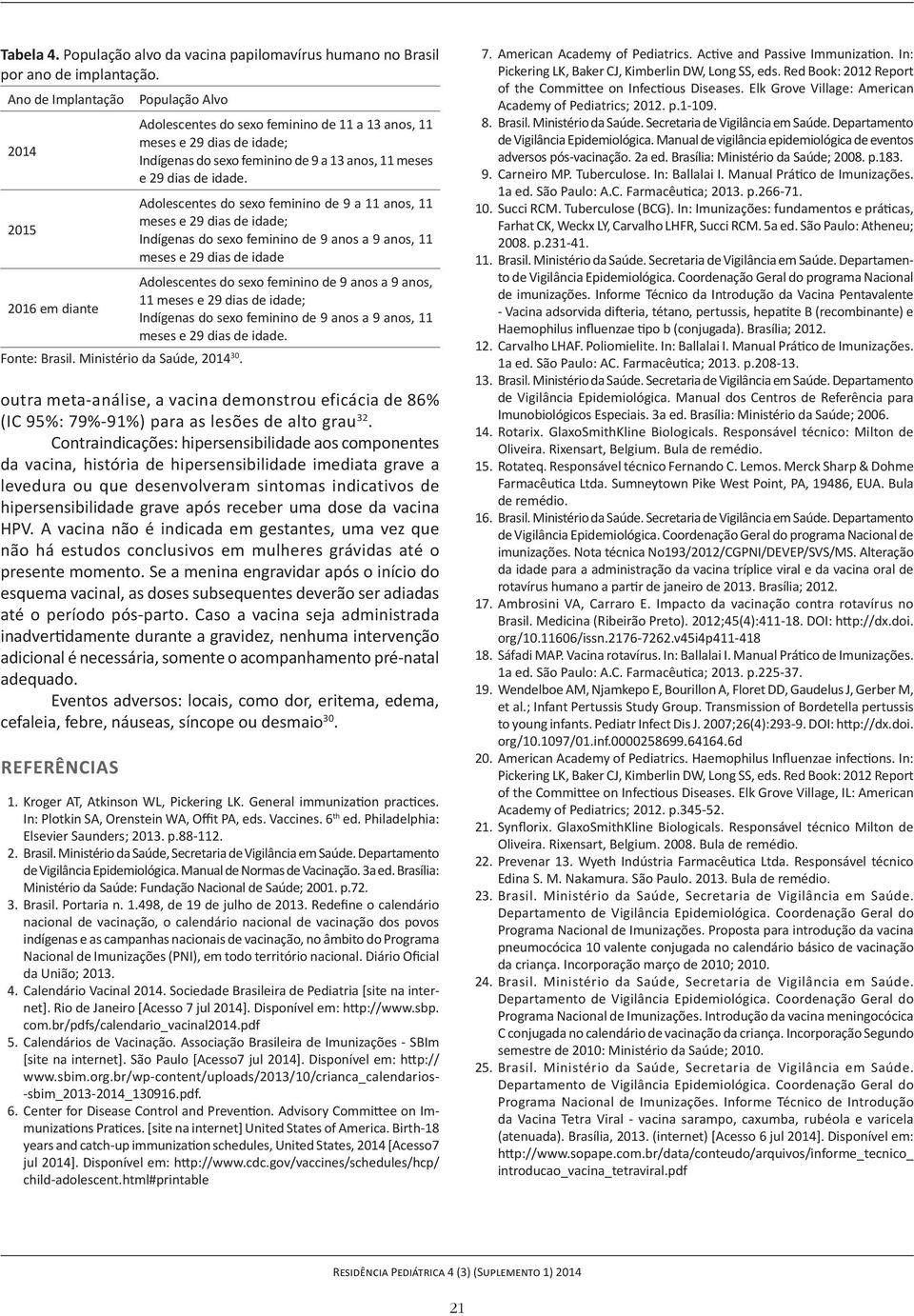 Adolescentes do sexo feminino de 9 a 11 anos, 11 meses e 29 dias de idade; Indígenas do sexo feminino de 9 anos a 9 anos, 11 meses e 29 dias de idade Adolescentes do sexo feminino de 9 anos a 9 anos,