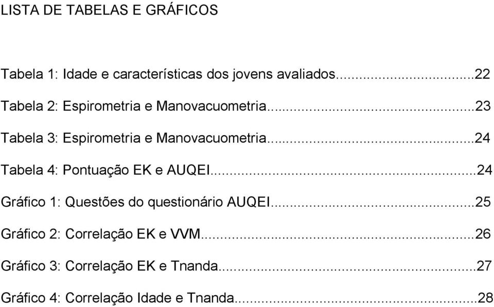 ..24 Tabela 4: Pontuação EK e AUQEI...24 Gráfico 1: Questões do questionário AUQEI.