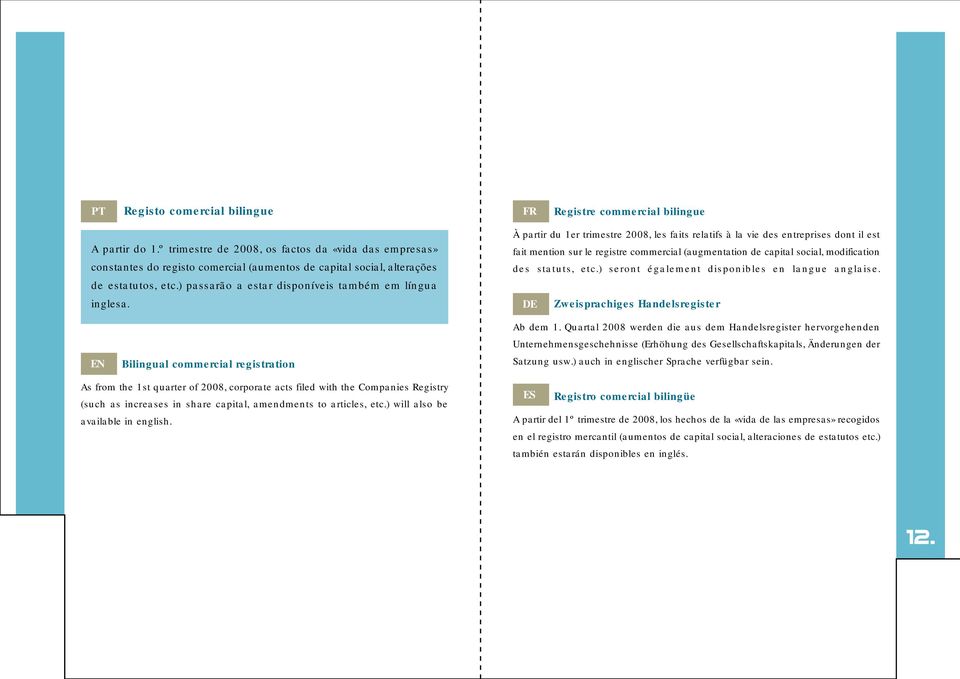 À partir du 1er trimestre 2008, les faits relatifs à la vie des entreprises dont il est fait mention sur le registre commercial (augmentation de capital social, modification des statuts, etc.