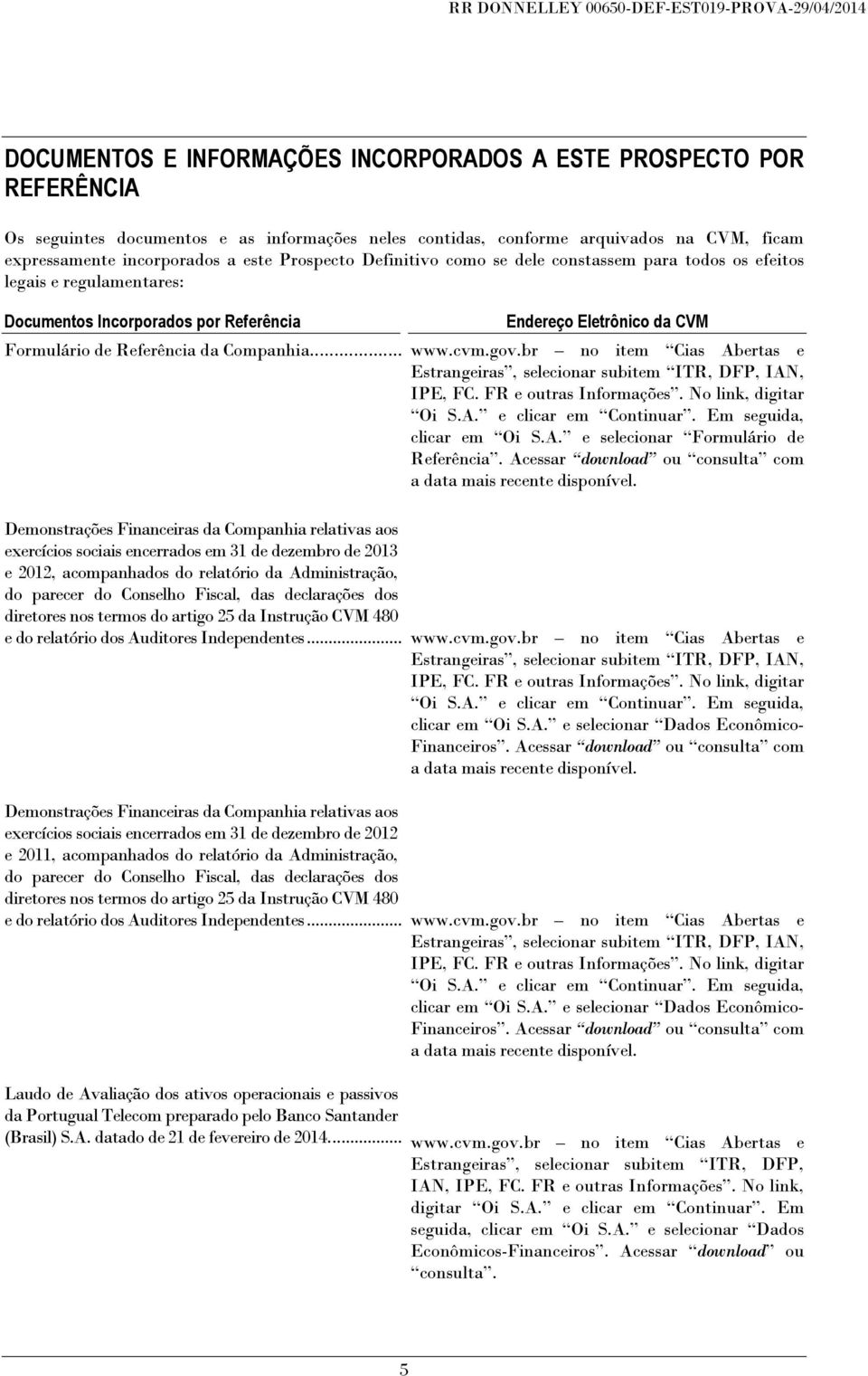 .. www.cvm.gov.br no item Cias Abertas e Estrangeiras, selecionar subitem ITR, DFP, IAN, IPE, FC. FR e outras Informações. No link, digitar Oi S.A. e clicar em Continuar. Em seguida, clicar em Oi S.A. e selecionar Formulário de Referência.