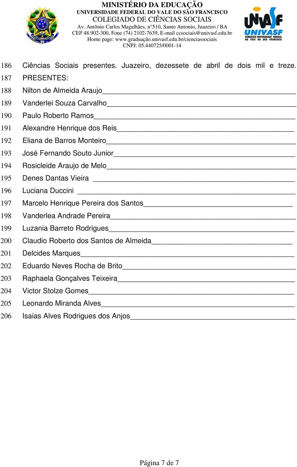 Rosicleide Araujo de Melo Denes Dantas Vieira Luciana Duccini Marcelo Henrique Pereira dos Santos Vanderlea Andrade Pereira Luzania Barreto Rodrigues Claudio Roberto