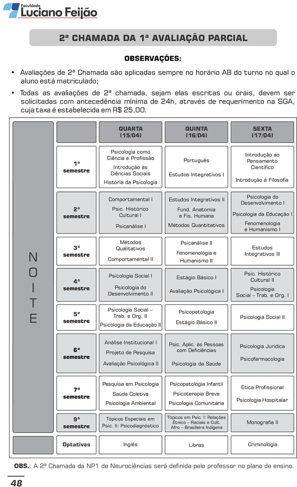 (15/04) (16/04) (17/04) como às História da Integrativos I ao à Filosofia Cultural I Integrativos II Quantitativos do da Educação I I e Social I do I Básico I Psicológica I Social