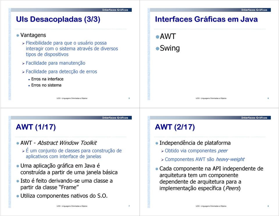 de classes para construção de aplicativos com interface de janelas Uma aplicação gráfica em Java é construída a partir de uma janela básica Isto é feito derivando-se uma classe a partir da classe