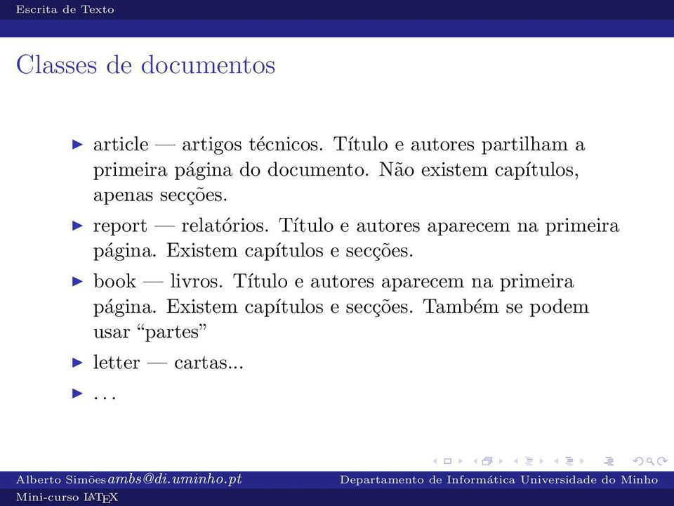 report relatórios. Título e autores aparecem na primeira página. Existem capítulos e secções.