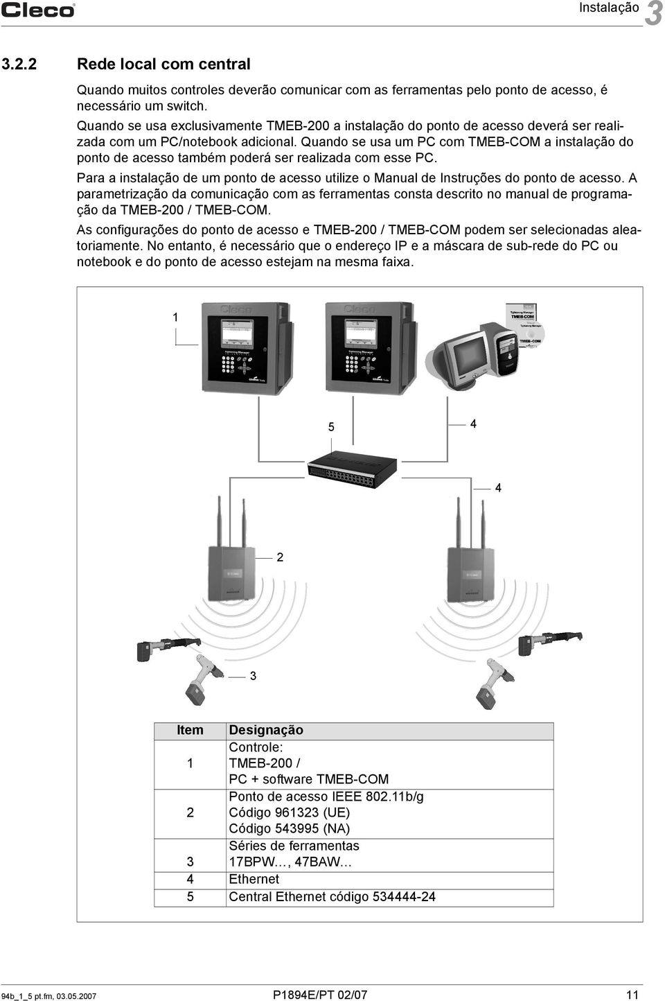 Quando se usa um PC com TMEB-COM a instalação do ponto de acesso também poderá ser realizada com esse PC. Para a instalação de um ponto de acesso utilize o Manual de Instruções do ponto de acesso.