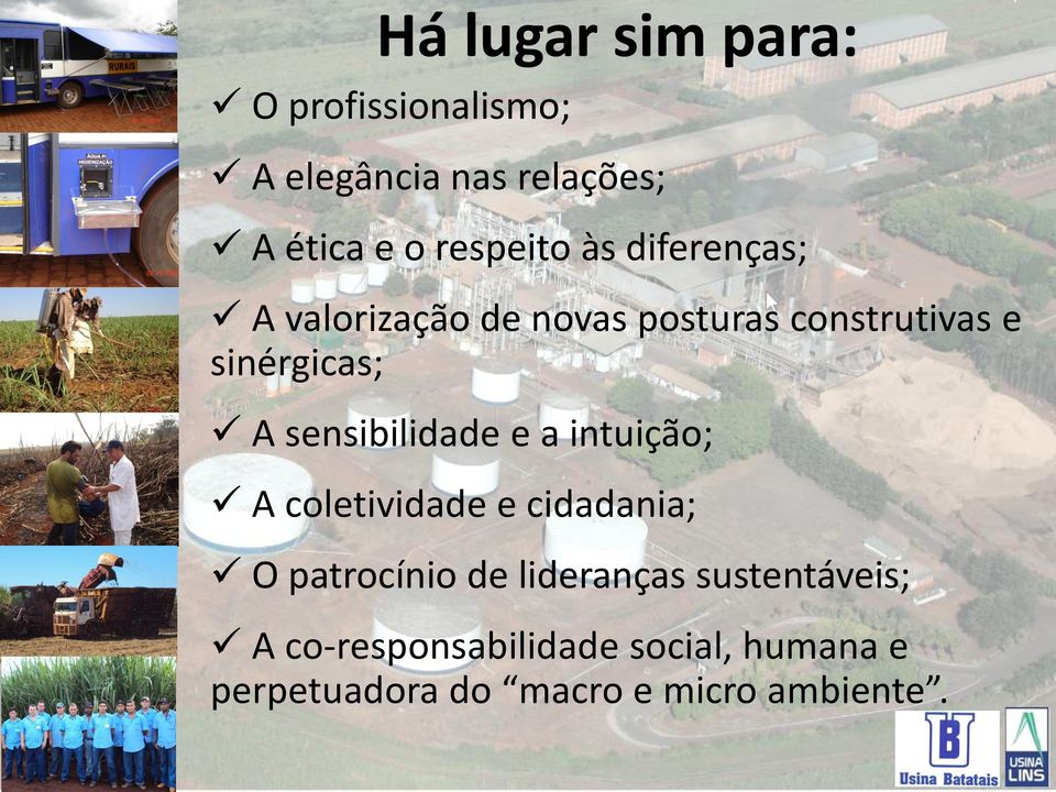 sensibilidade e a intuição; A coletividade e cidadania; O patrocínio de lideranças